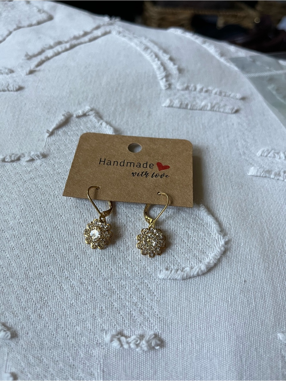 Handmade Gold Crystal Floral Drop Earrings